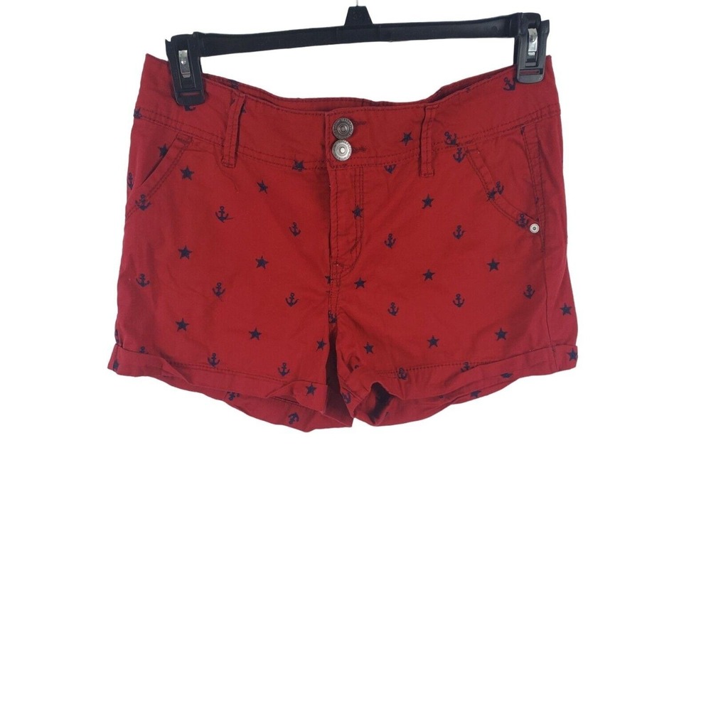 Wallflower Shorts 11 Womens/Juniors Red Nautical Theme High Rise Summer Bottoms